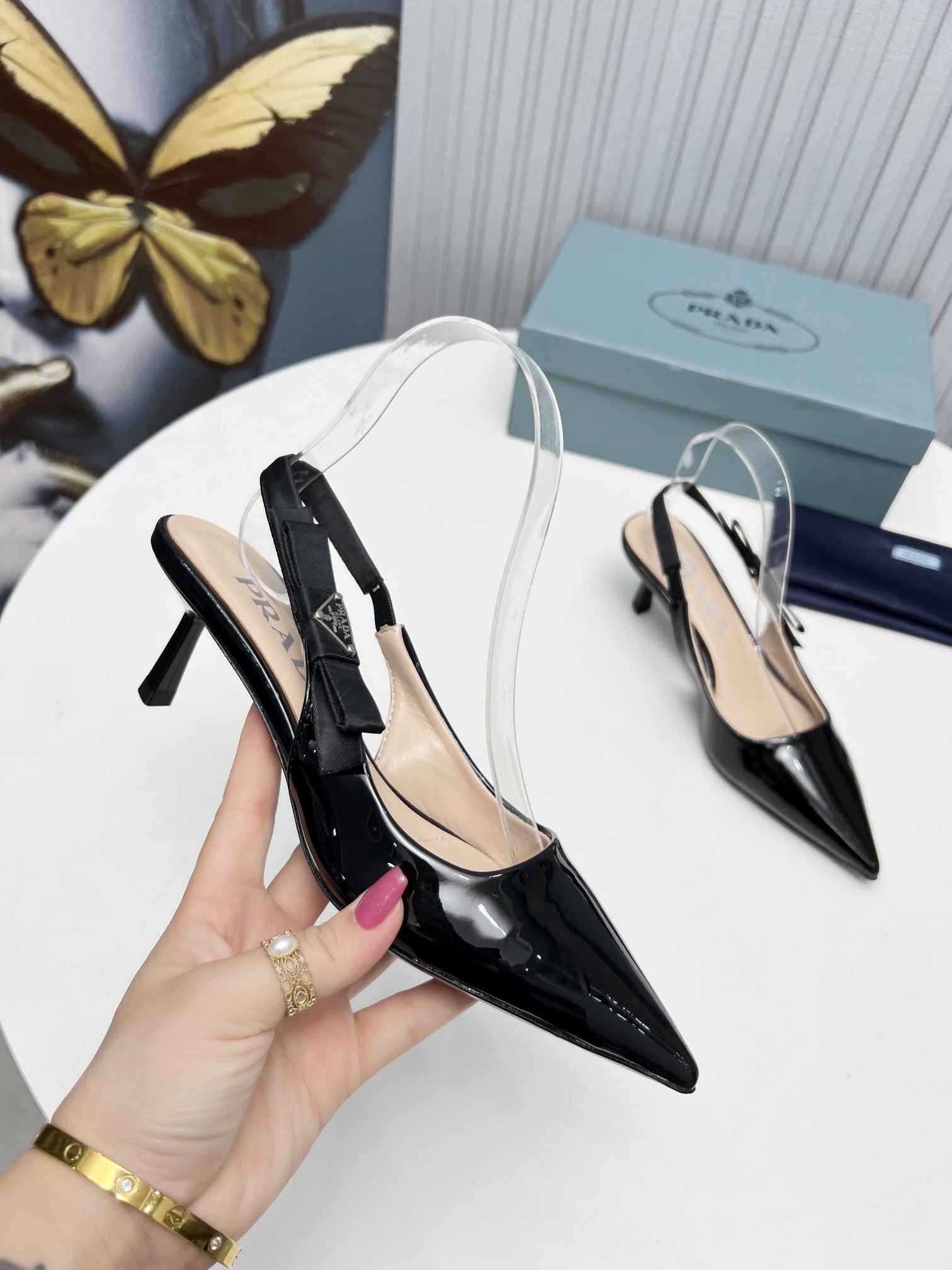 Pra*a slingbacks pumps 45mm in black patent leather