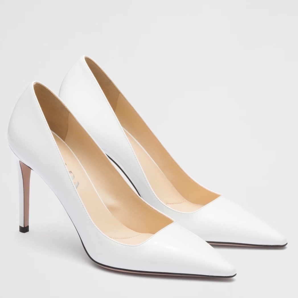 Pra*a pumps 95mm in white patent leather