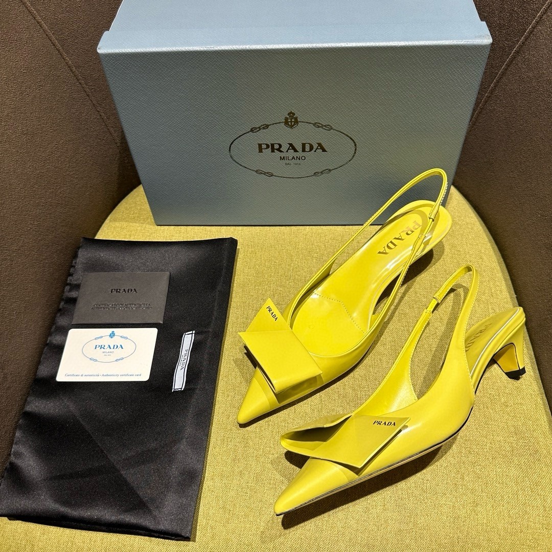 Pra*a slingback pumps 45mm in yellow brushed leather