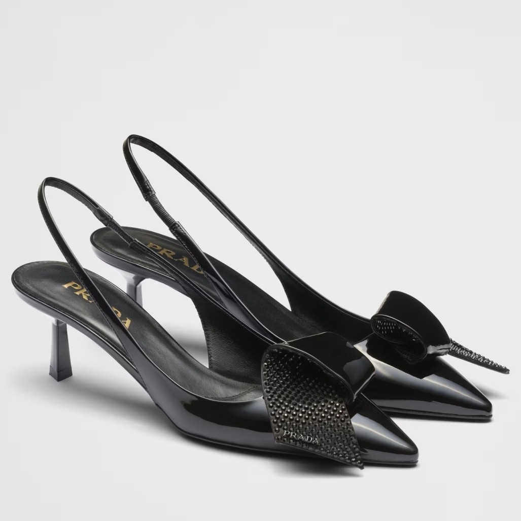 Pra*a slingback pumps 55mm in black patent with crystals ornament