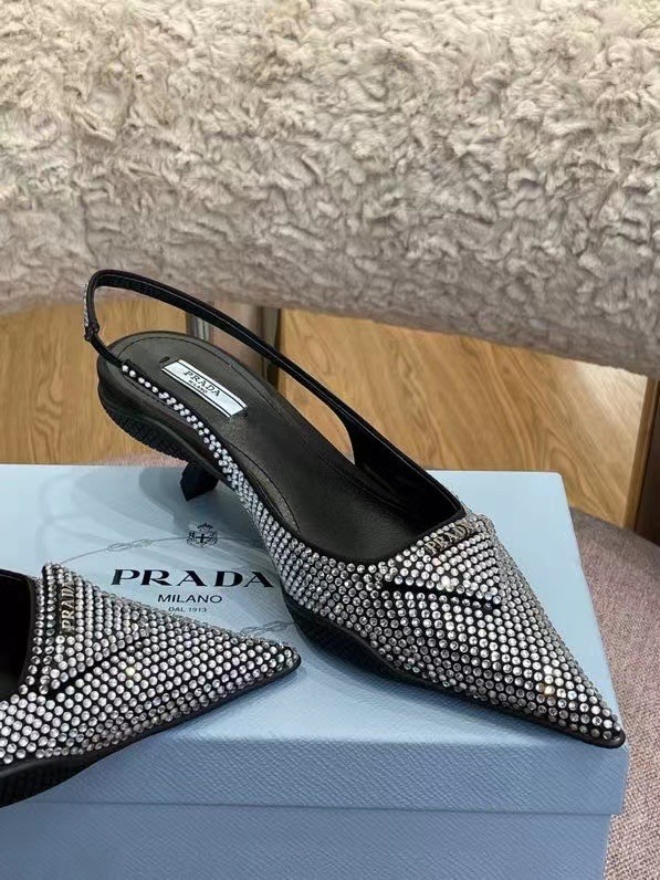 Pra*a satin slingback pumps with crystals
