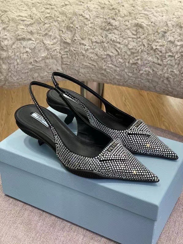 Pra*a satin slingback pumps with crystals