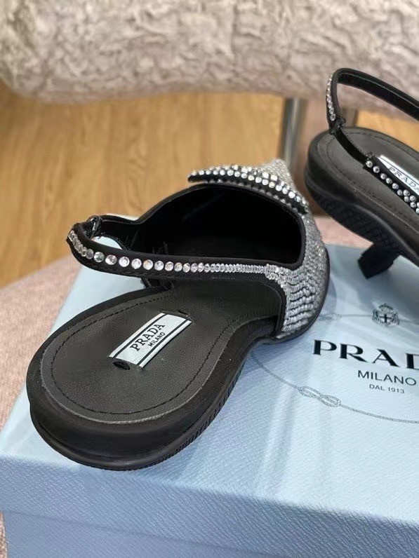 Pra*a satin slingback pumps with crystals