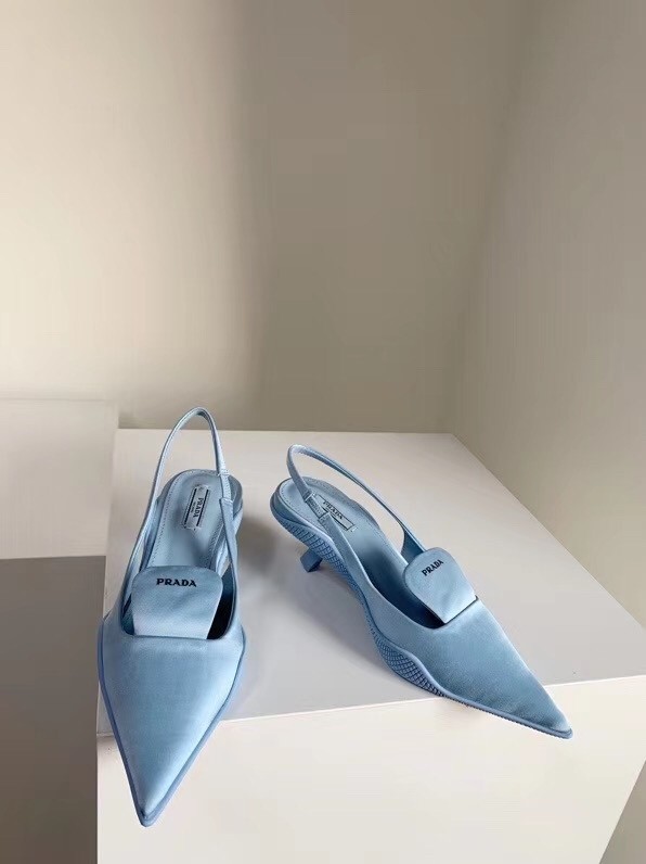 Pra*a gabardine slingback pumps in light blue nylon