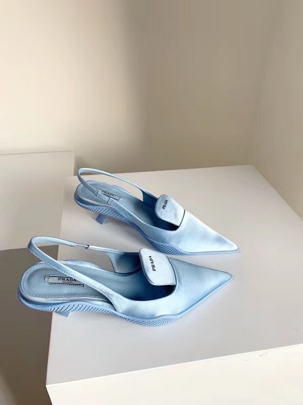 Pra*a gabardine slingback pumps in light blue nylon