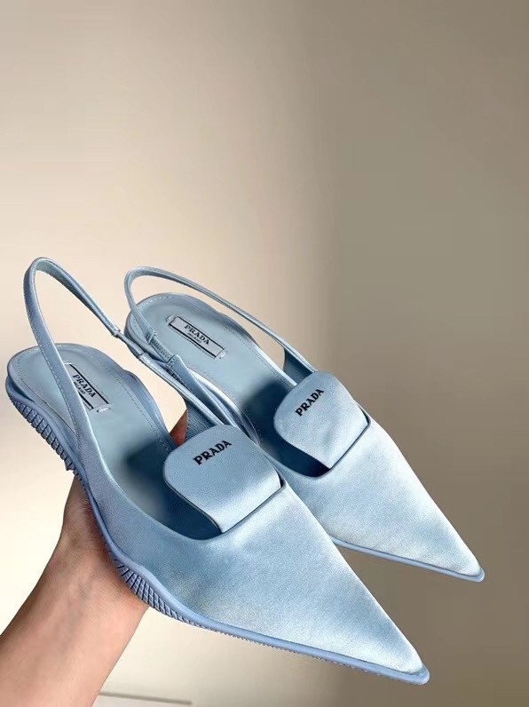 Pra*a gabardine slingback pumps in light blue nylon