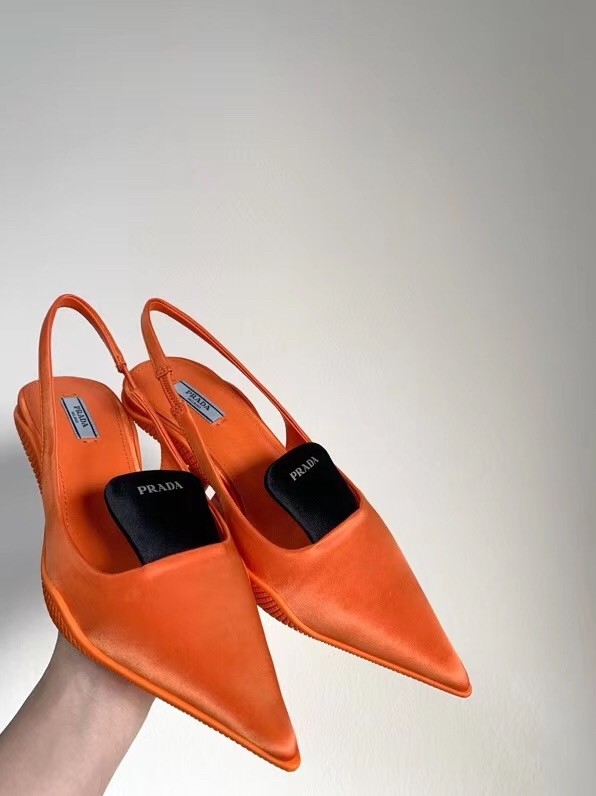 Pra*a gabardine slingback pumps in orange nylon