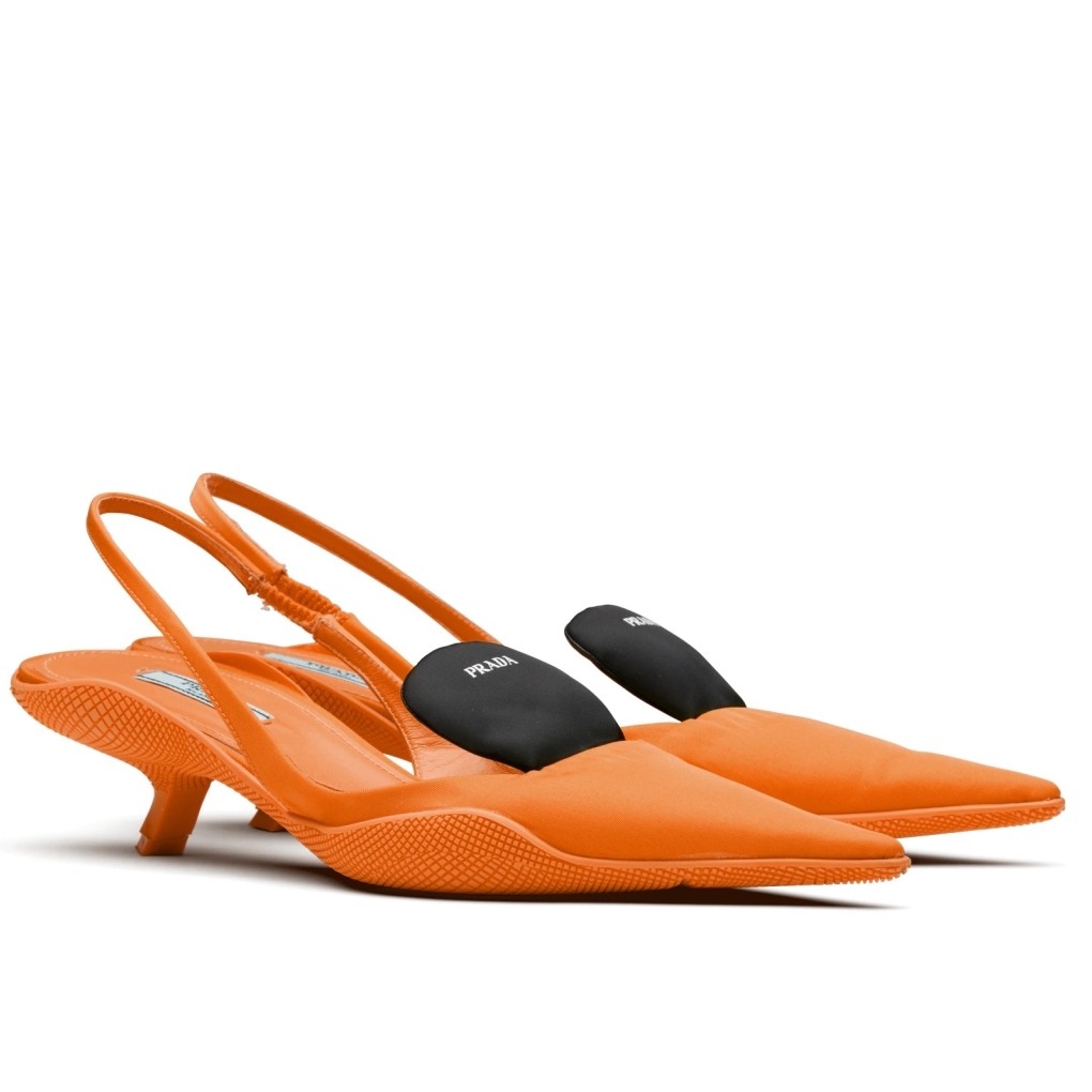 Pra*a gabardine slingback pumps in orange nylon