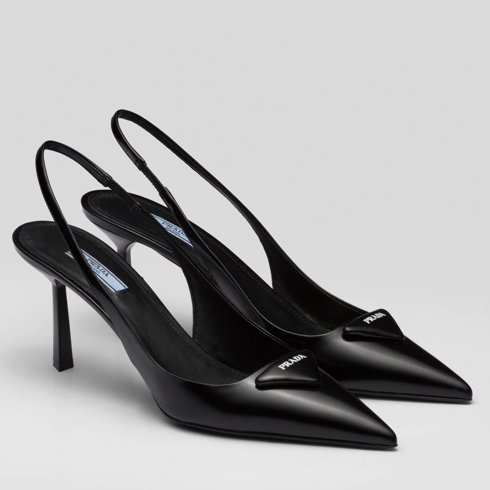 Pra*a slingback pumps 75mm in noir brushed leather