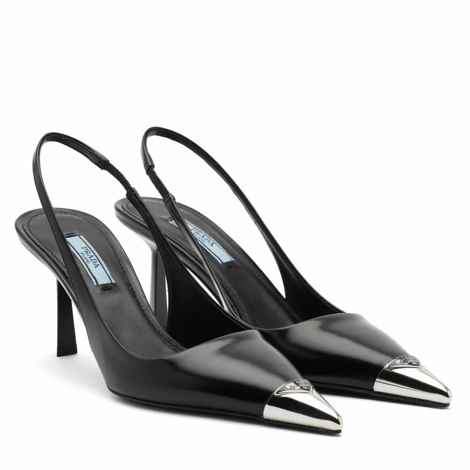 Pra*a slingback pumps 75mm in black brushed leather