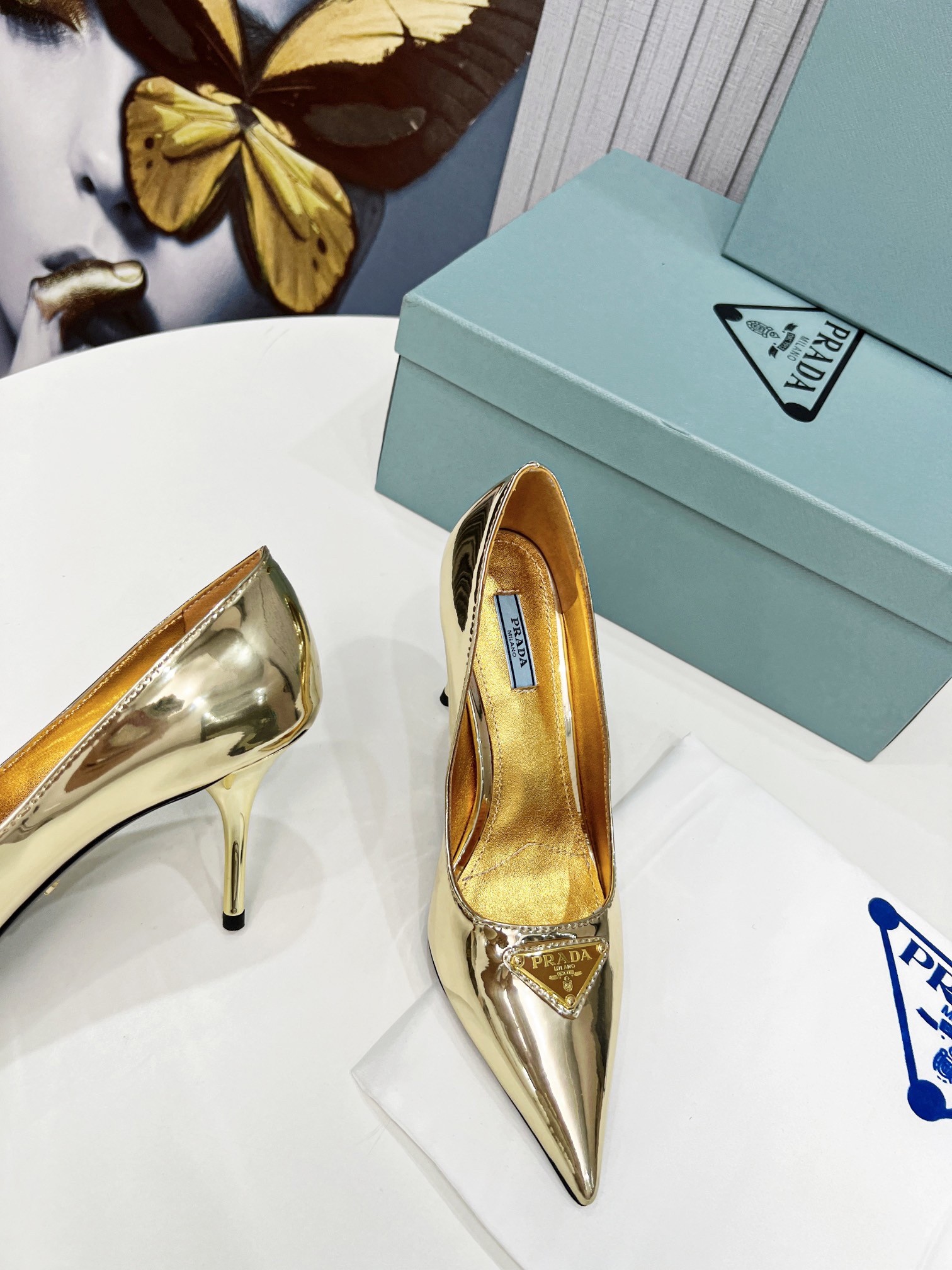 Pra*a pumps 85mm in gold metallic leather