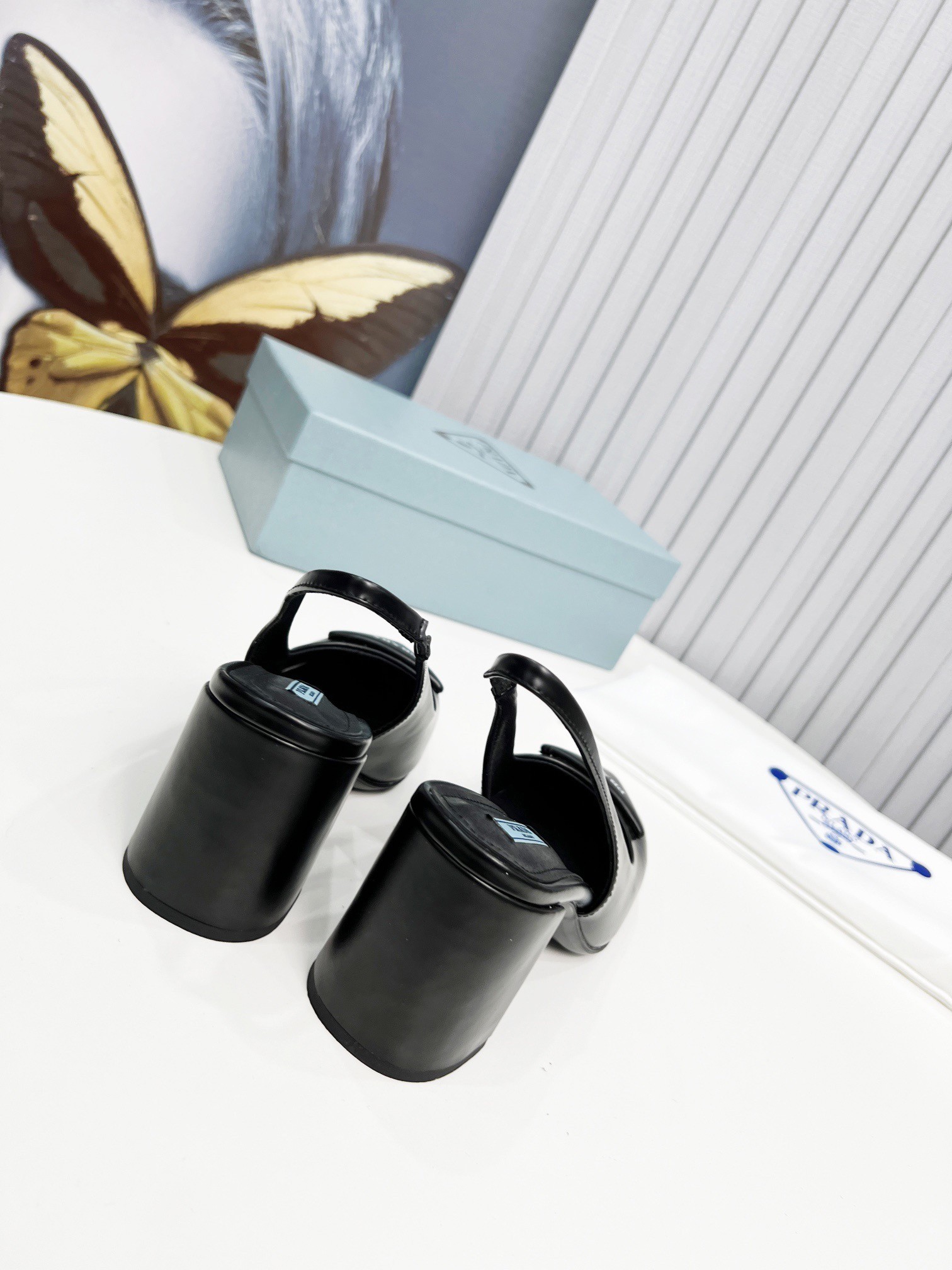 Pra*a slingbacks pumps 75mm in black patent leather