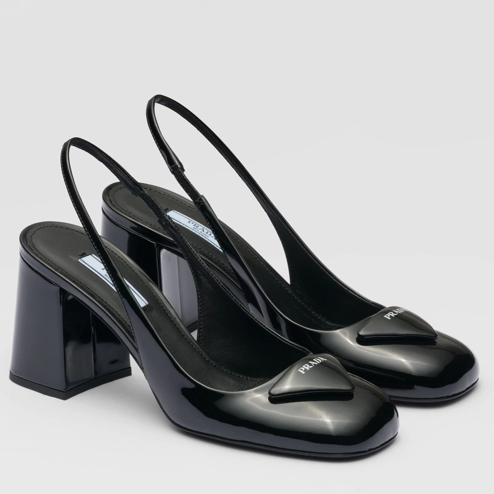 Pra*a slingbacks pumps 75mm in black patent leather