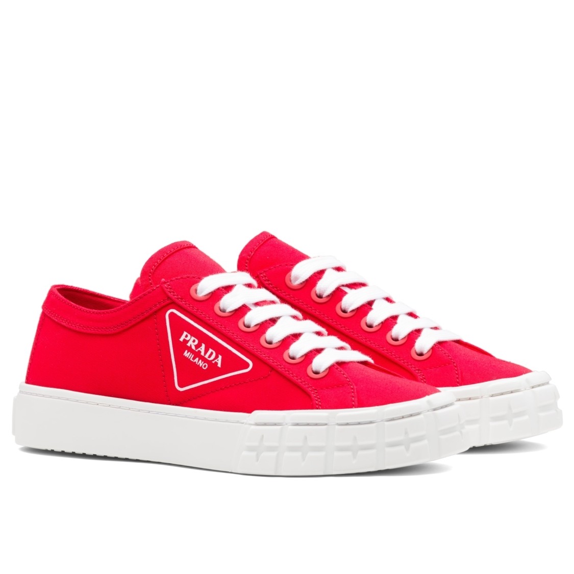 Pra*a red gabardine fabric sneakers