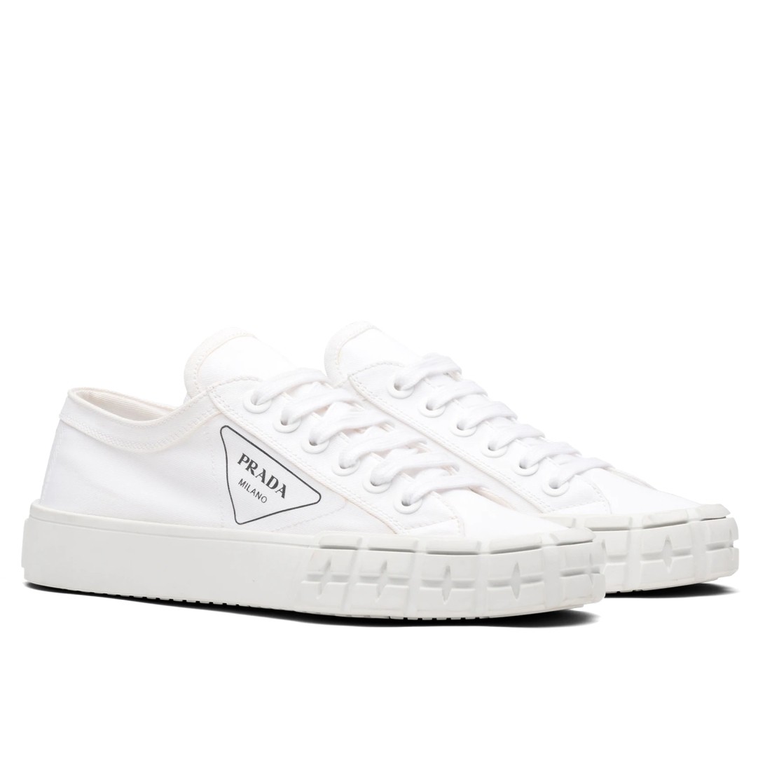 Pra*a white gabardine fabric sneakers