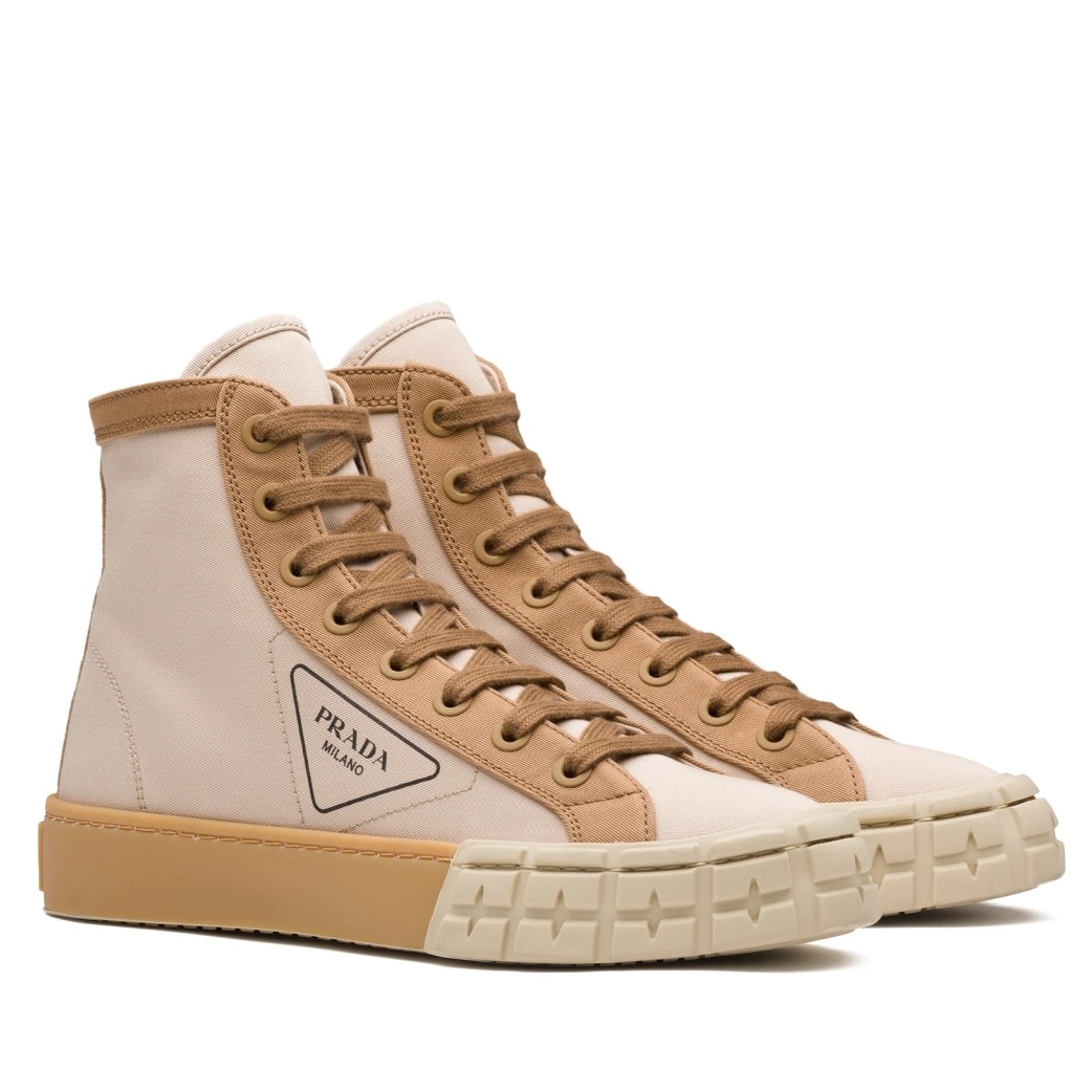 Pra*a beige/tan gabardine high-top sneakers