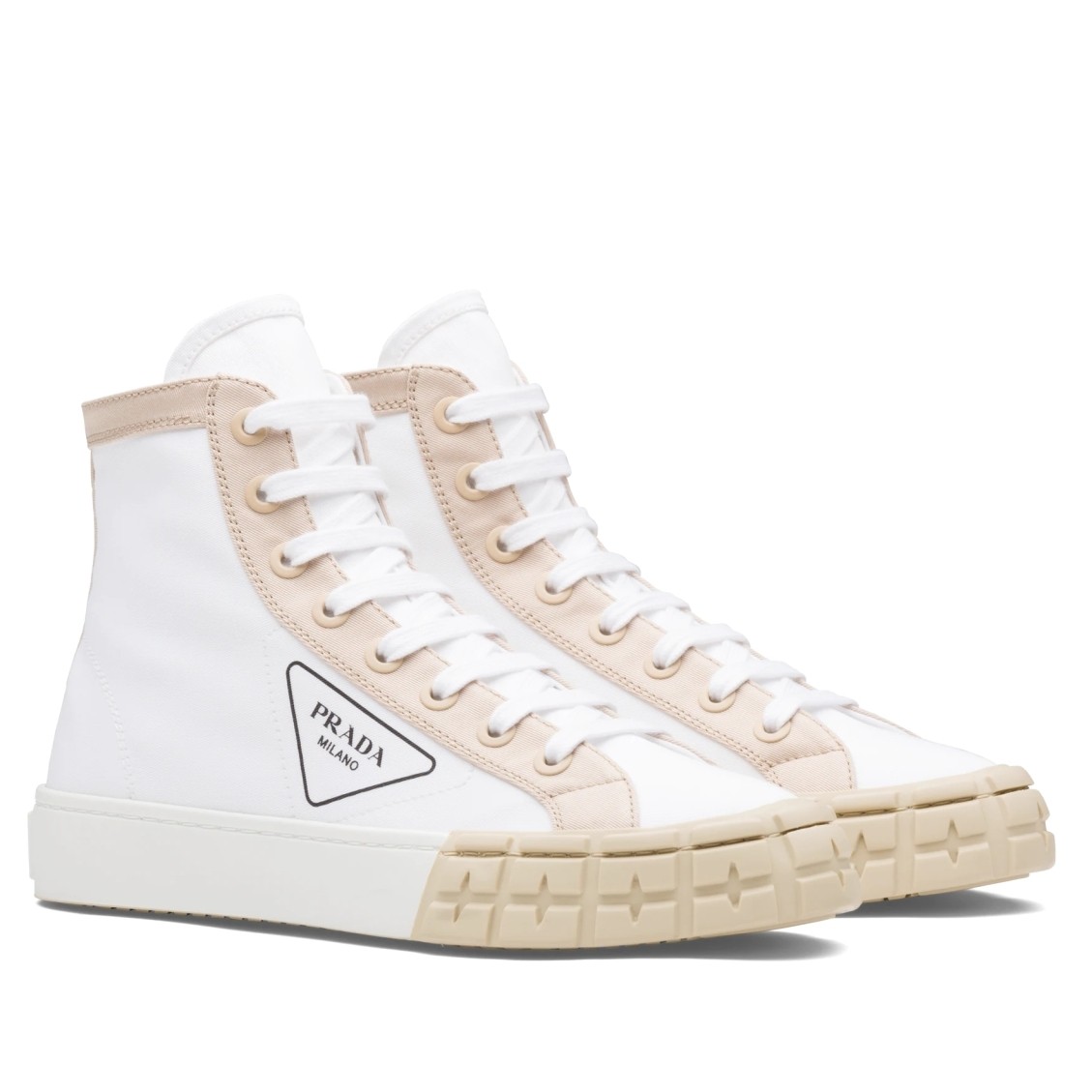 Pra*a white/beige gabardine high-top sneakers
