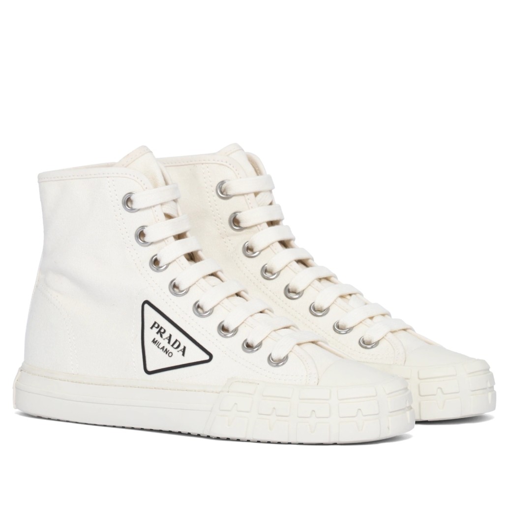 Pra*a white cotton canvas high-top sneakers