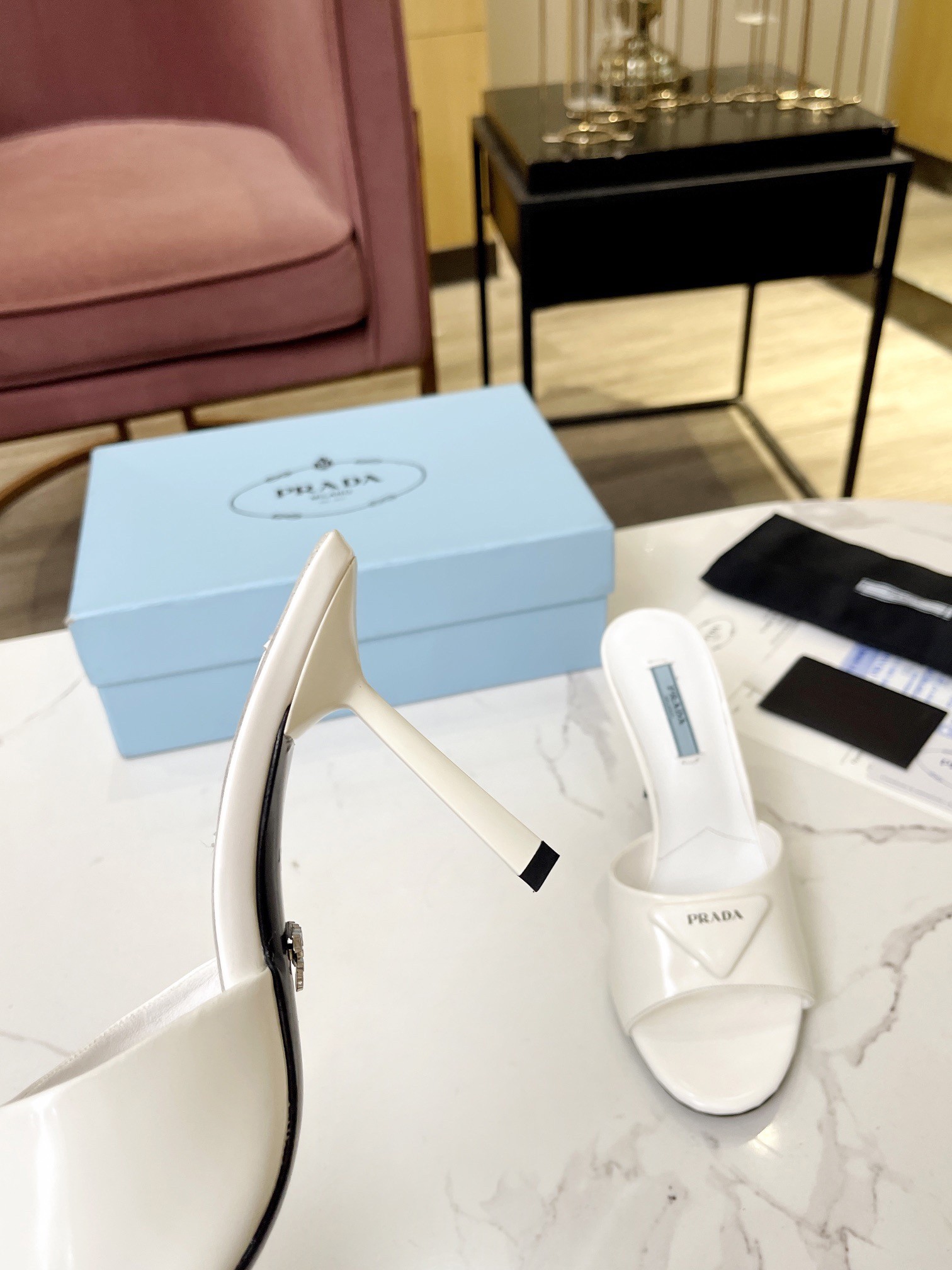 Pra*a heeled sandals 75mm in white brushed leather