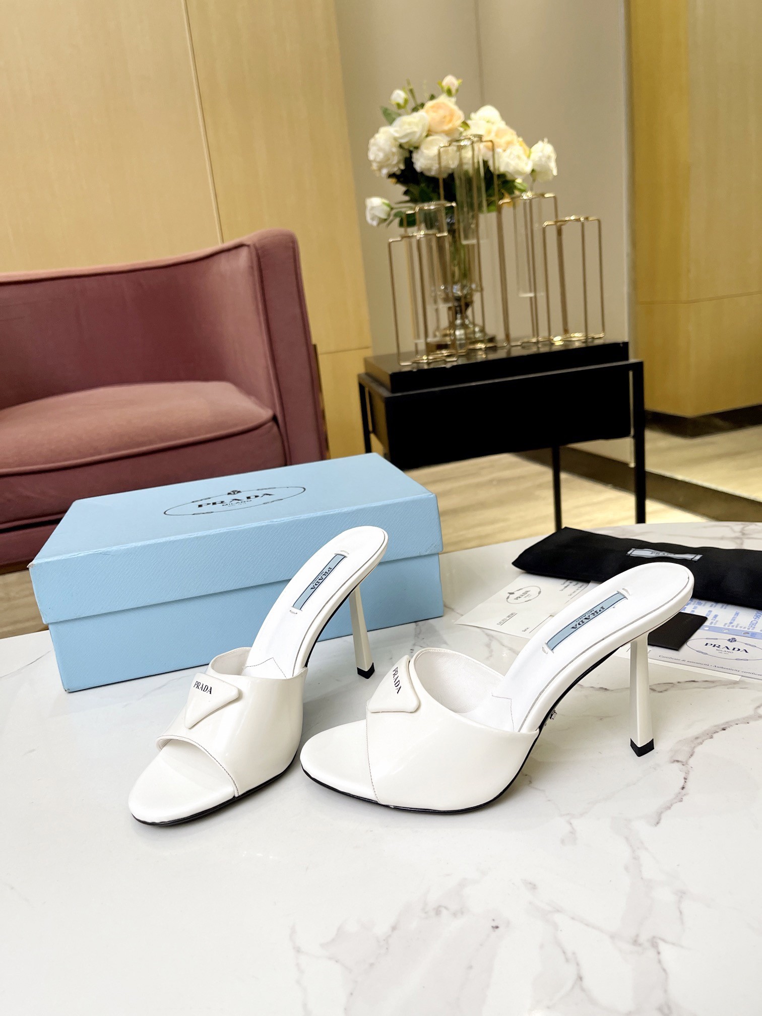 Pra*a heeled sandals 75mm in white brushed leather