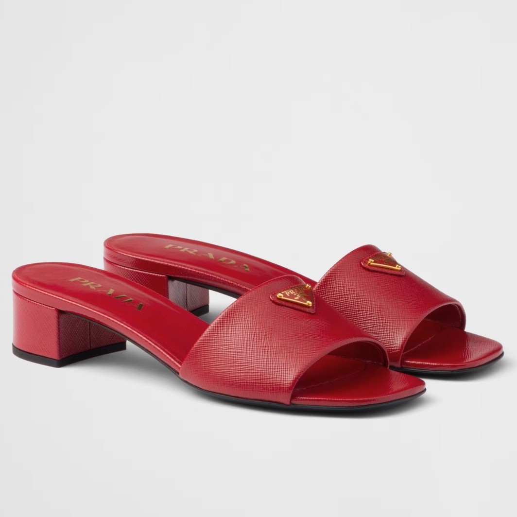 Pra*a heeled sandals 35mm in red saffiano leather