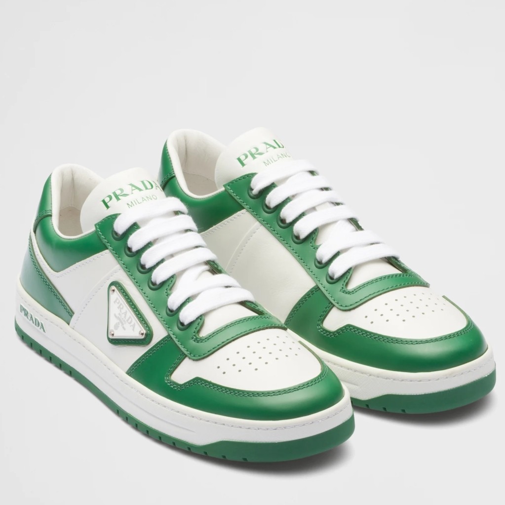 Pra*a downtown sneakers in white and green calfskin