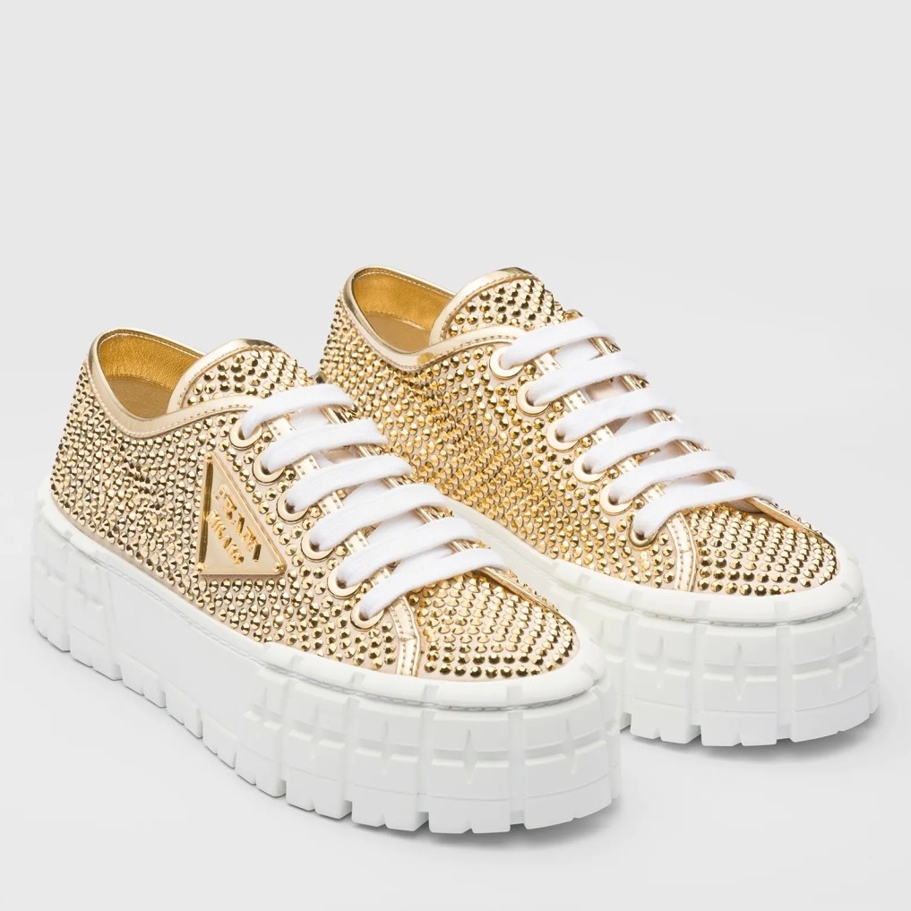 Pra*a double wheel sneakers in satin with crystals
