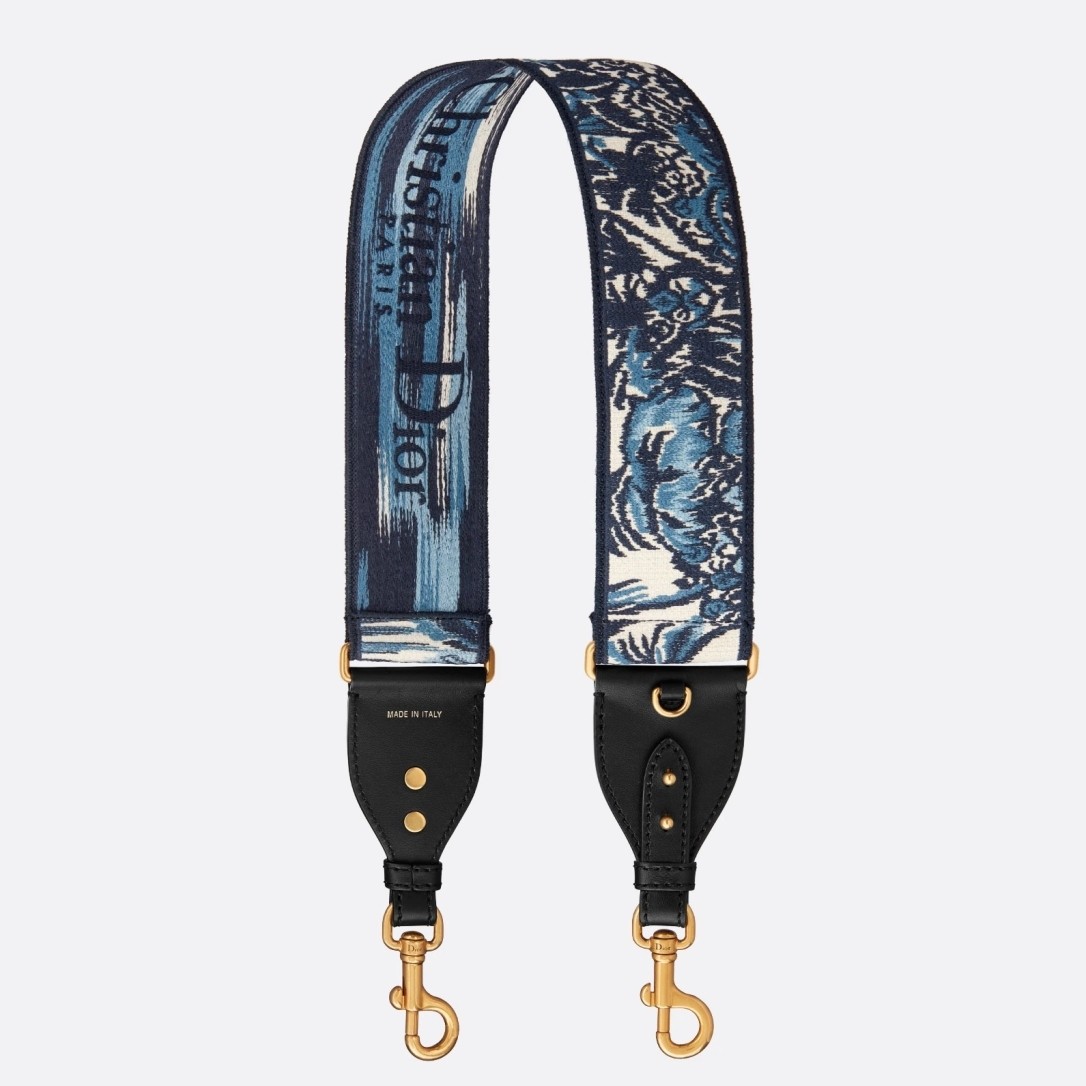 D*or shoulder strap with ring in blue D*or palms embroidery