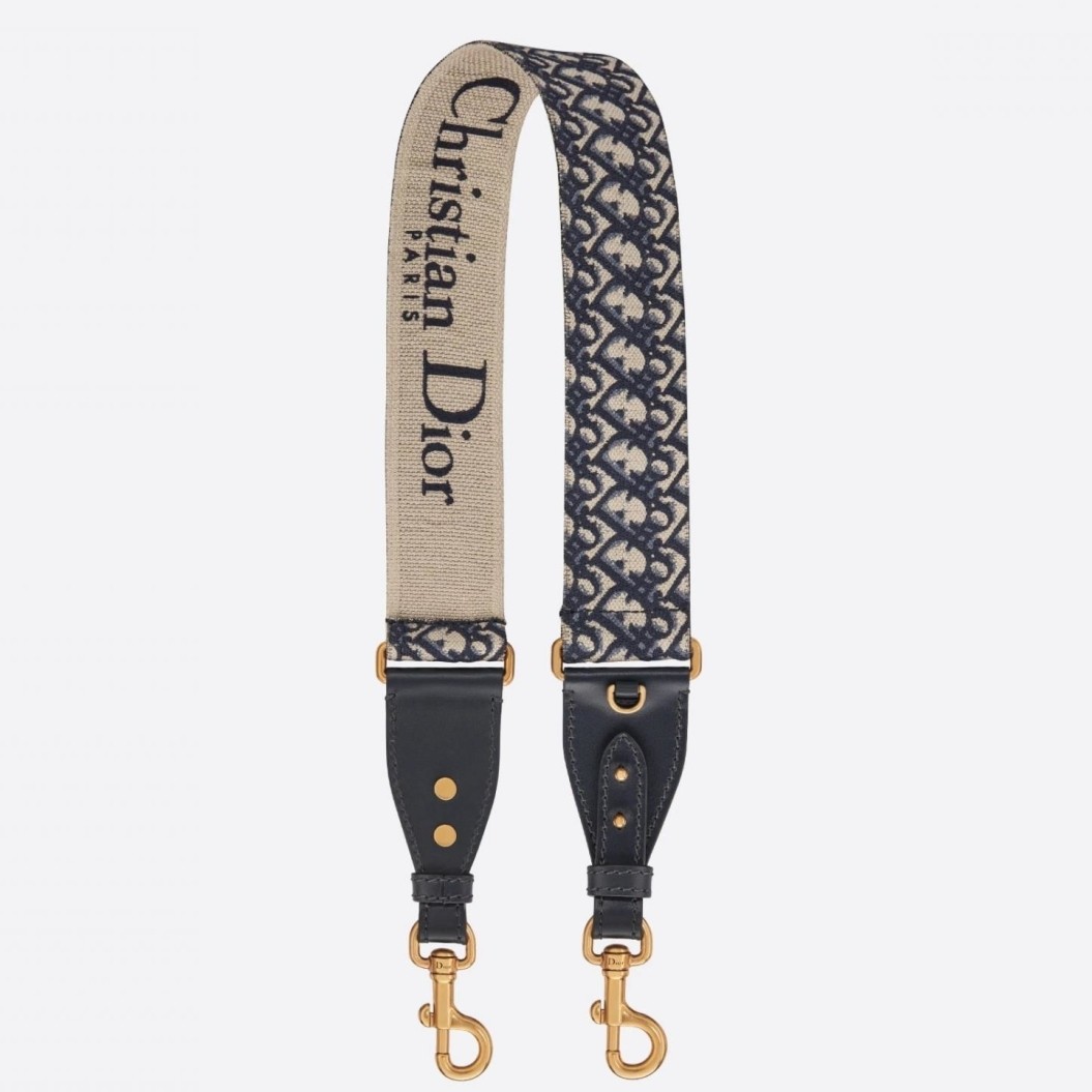D*or shoulder strap with ring in blue oblique embroidery