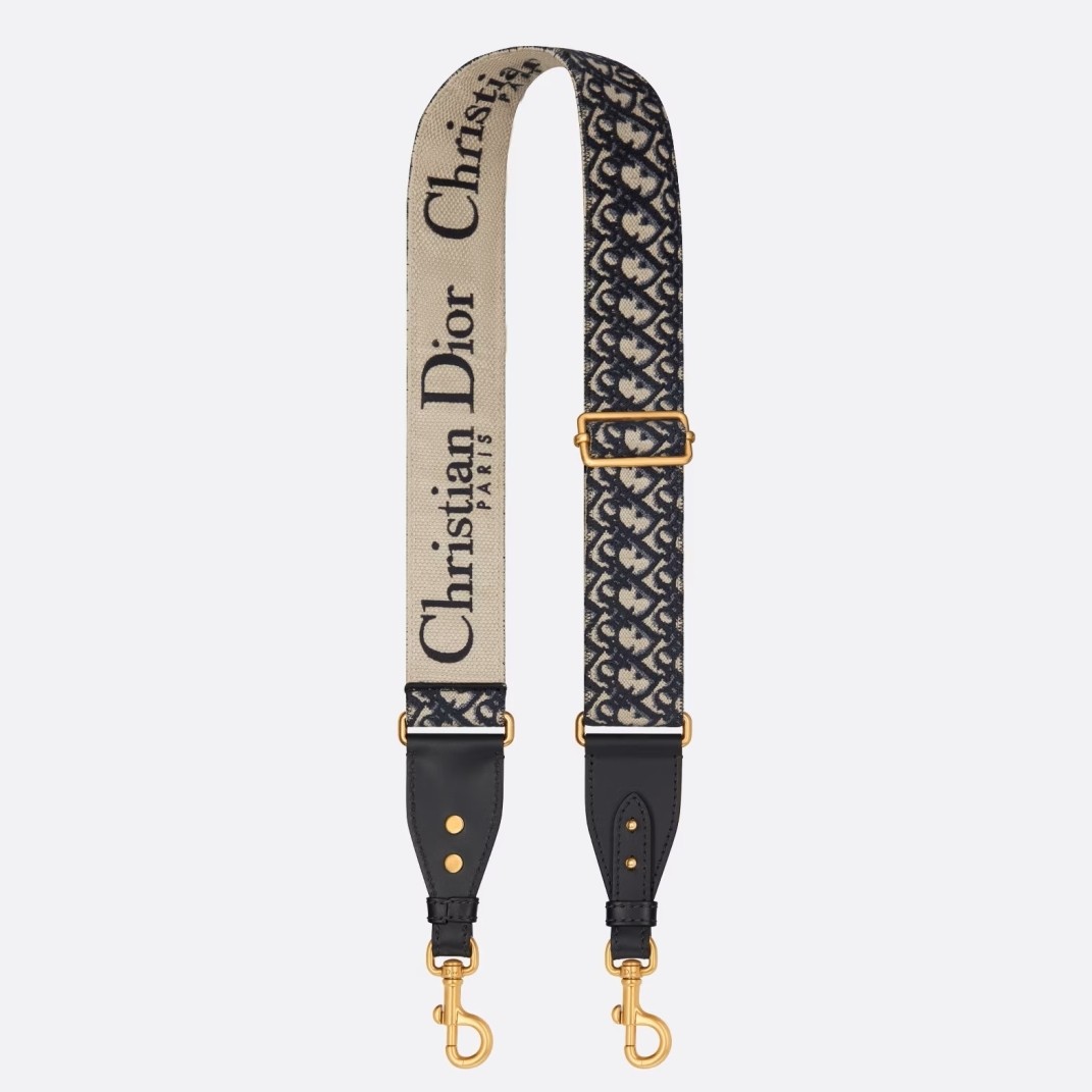 D*or adjustable shoulder strap with ring in blue oblique embroidery
