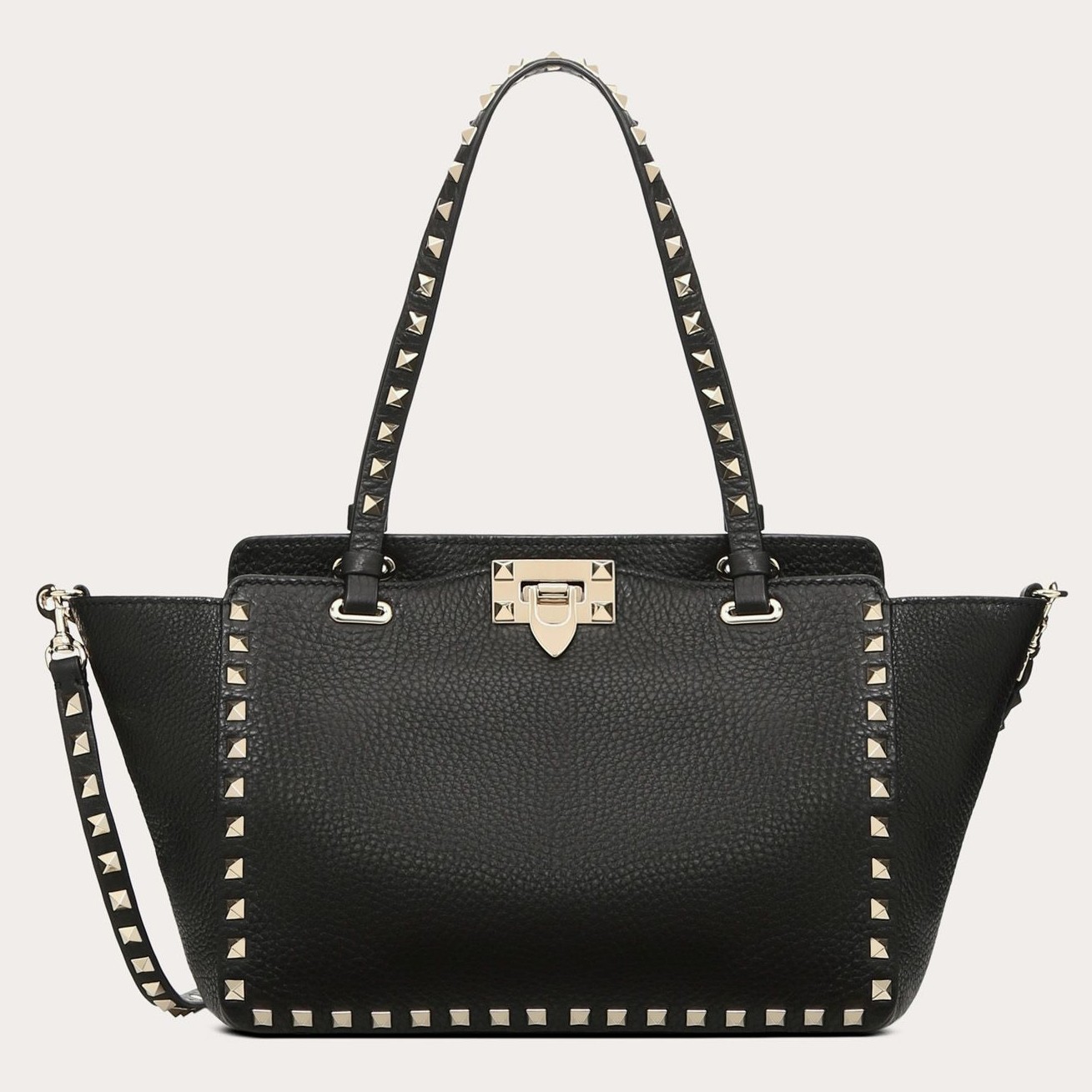 Valentino Small Rockstud Tote In Black Grain Calfskin