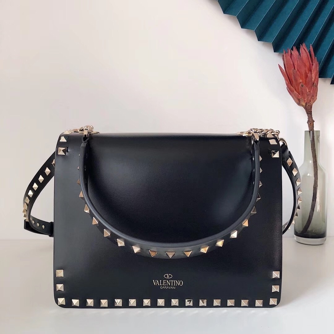 Valentino Rockstud Crossbody Bag In Black Calfskin