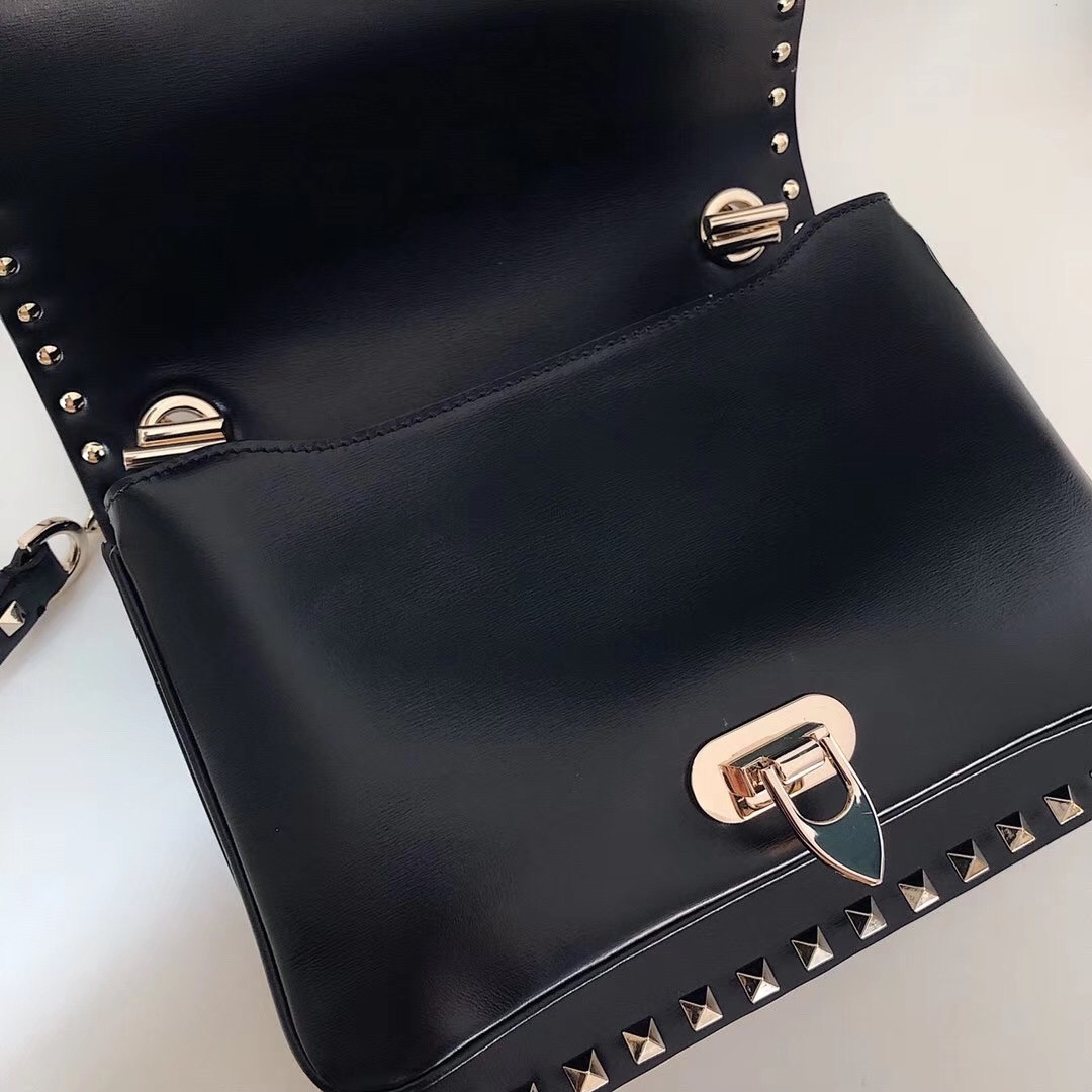 Valentino Rockstud Crossbody Bag In Black Calfskin