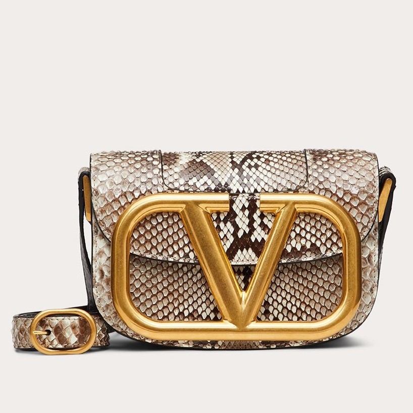 valentino small S*pervee crossbody bag in embossed python leather