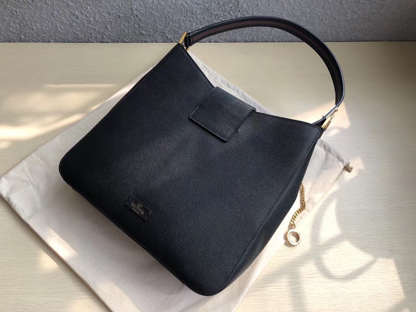 Valentino Vsling Hobo Bag In Black Grainy Calfskin