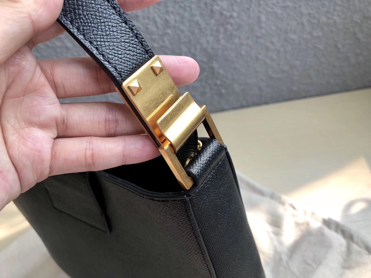 Valentino Vsling Hobo Bag In Black Grainy Calfskin