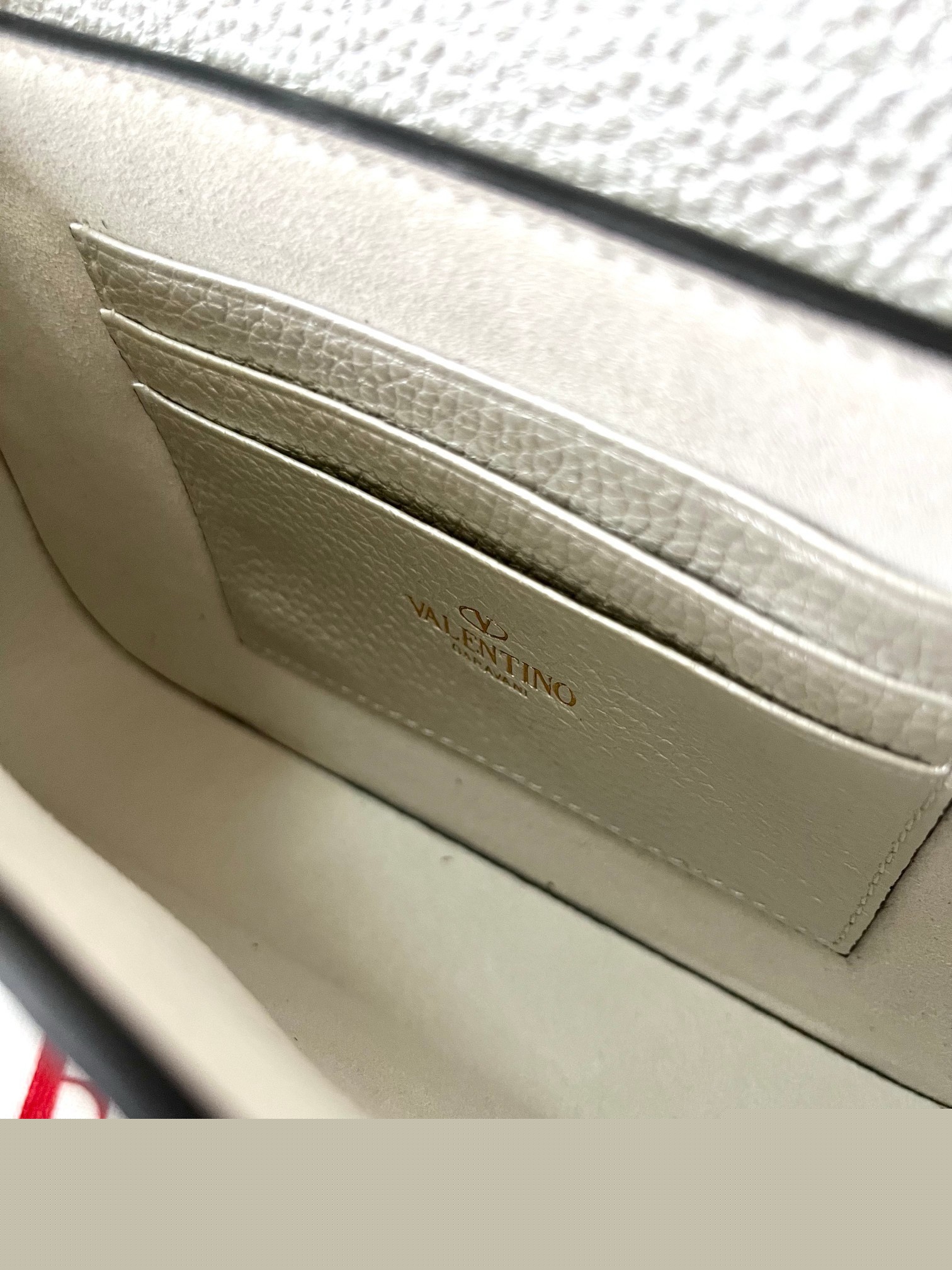 Valentino Rockstud Pouch Bag in White Grained Leather