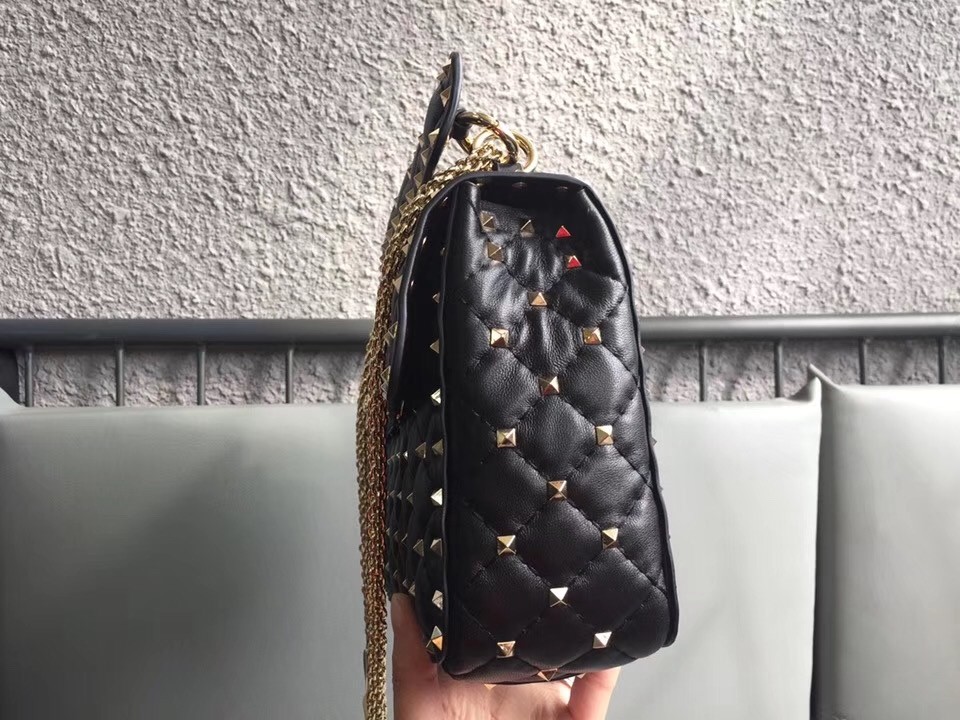 Valentino Rockstud Spike Medium Bag In Black Nappa Leather