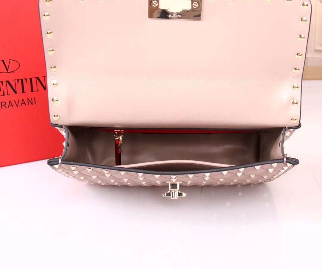 Valentino Medium Rockstud Spike Chain Nude Bag