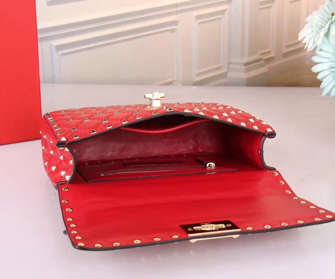 Valentino Medium Rockstud Spike Chain Red Bag