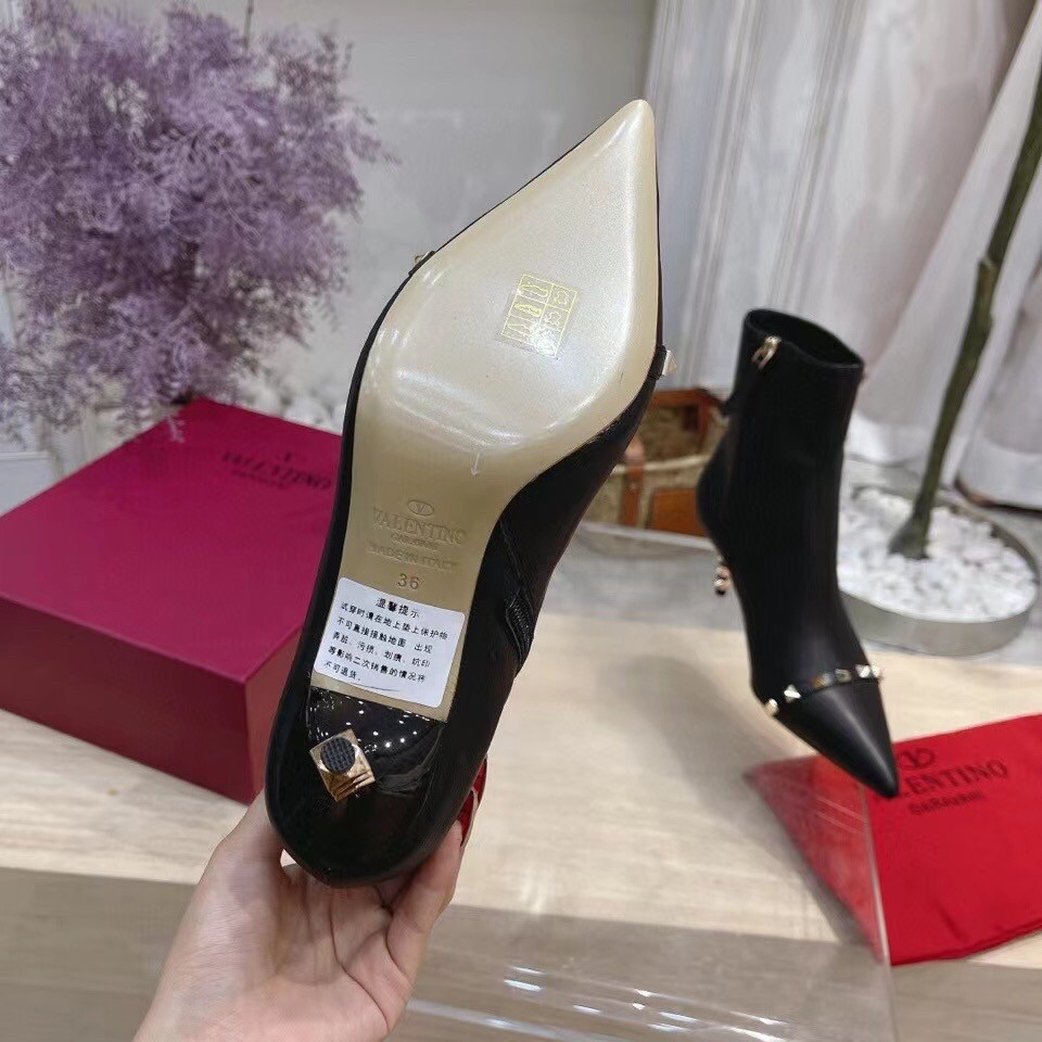 Valentino Black Rockstud Ankle Boots with Sculpted Heel