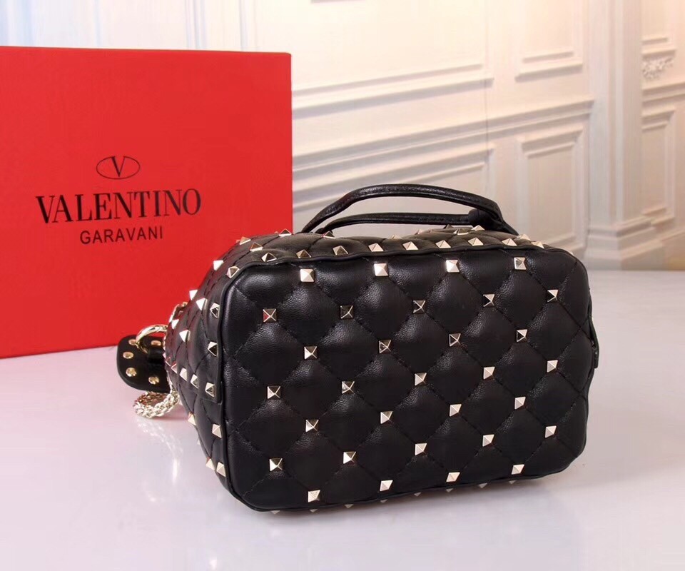 Valentino Small Noir Rockstud Spike Bucket Bag