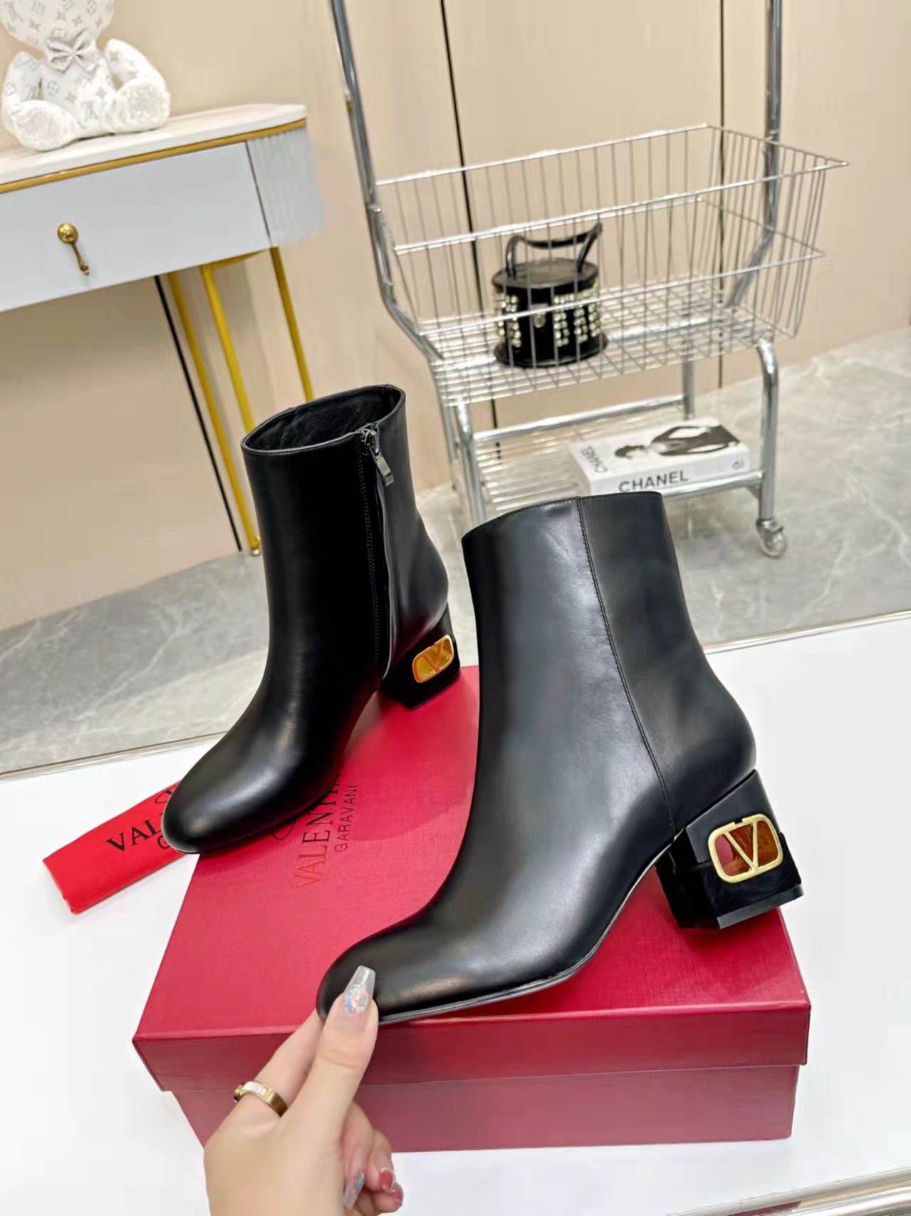 Valentino Heritage Ankle Boot 60mm In Black Calfskin Leather