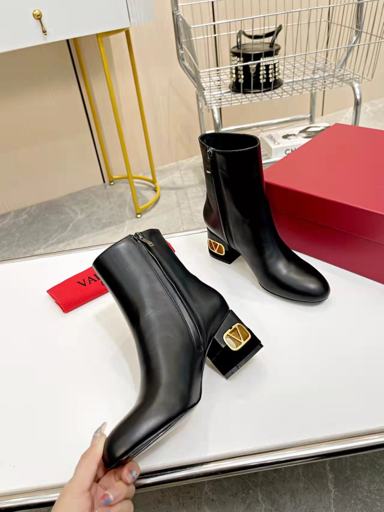 Valentino Heritage Ankle Boot 60mm In Black Calfskin Leather
