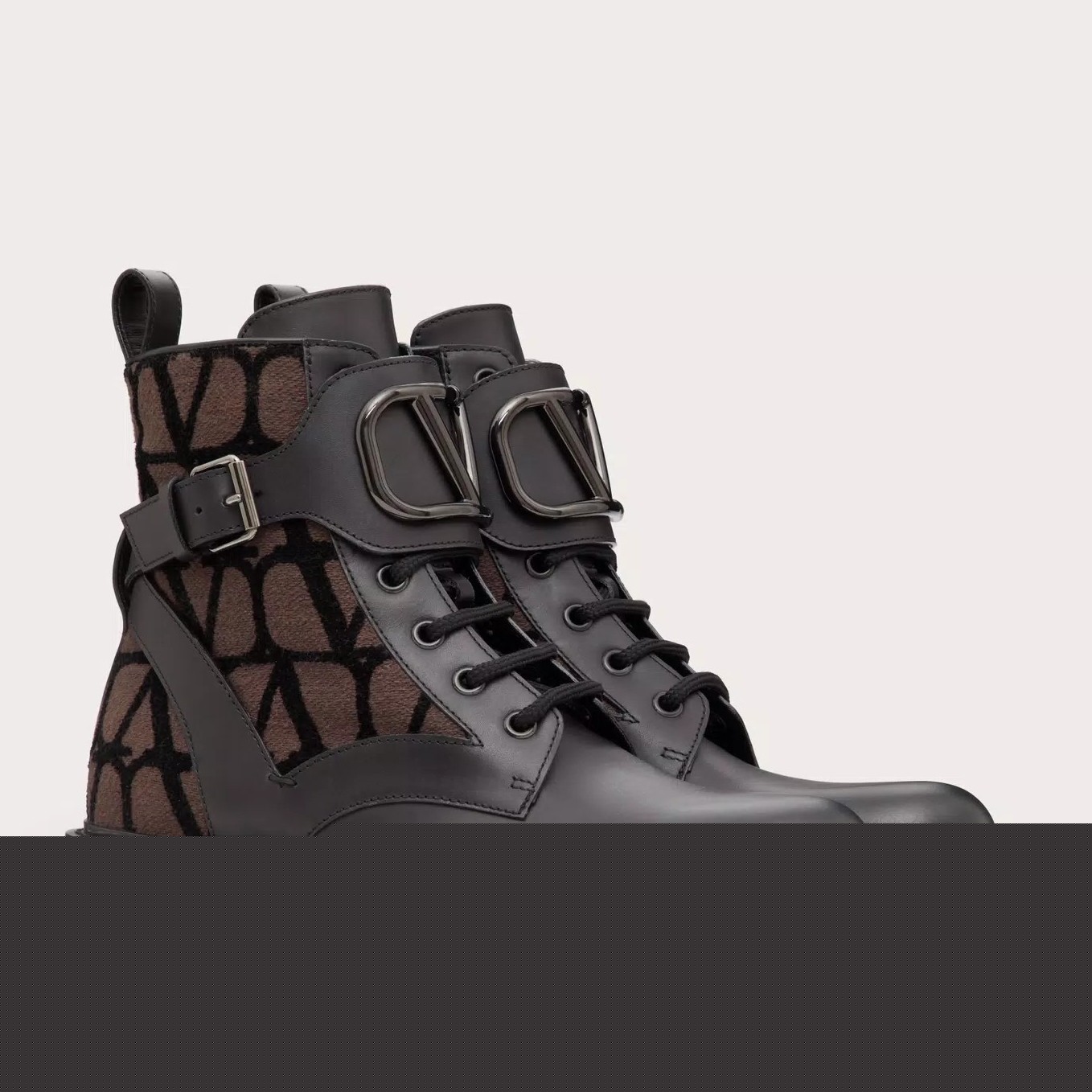 Valentino Vlogo Signature Combat Boots in Noir Toile Iconographe