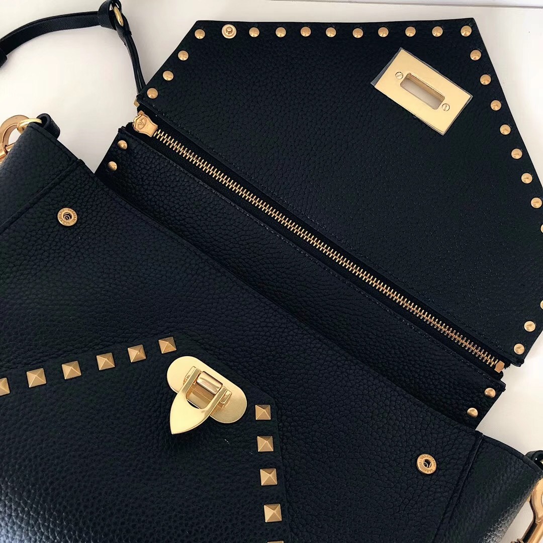 Valentino Rockstud Hype Bag In Black Grained Calfskin