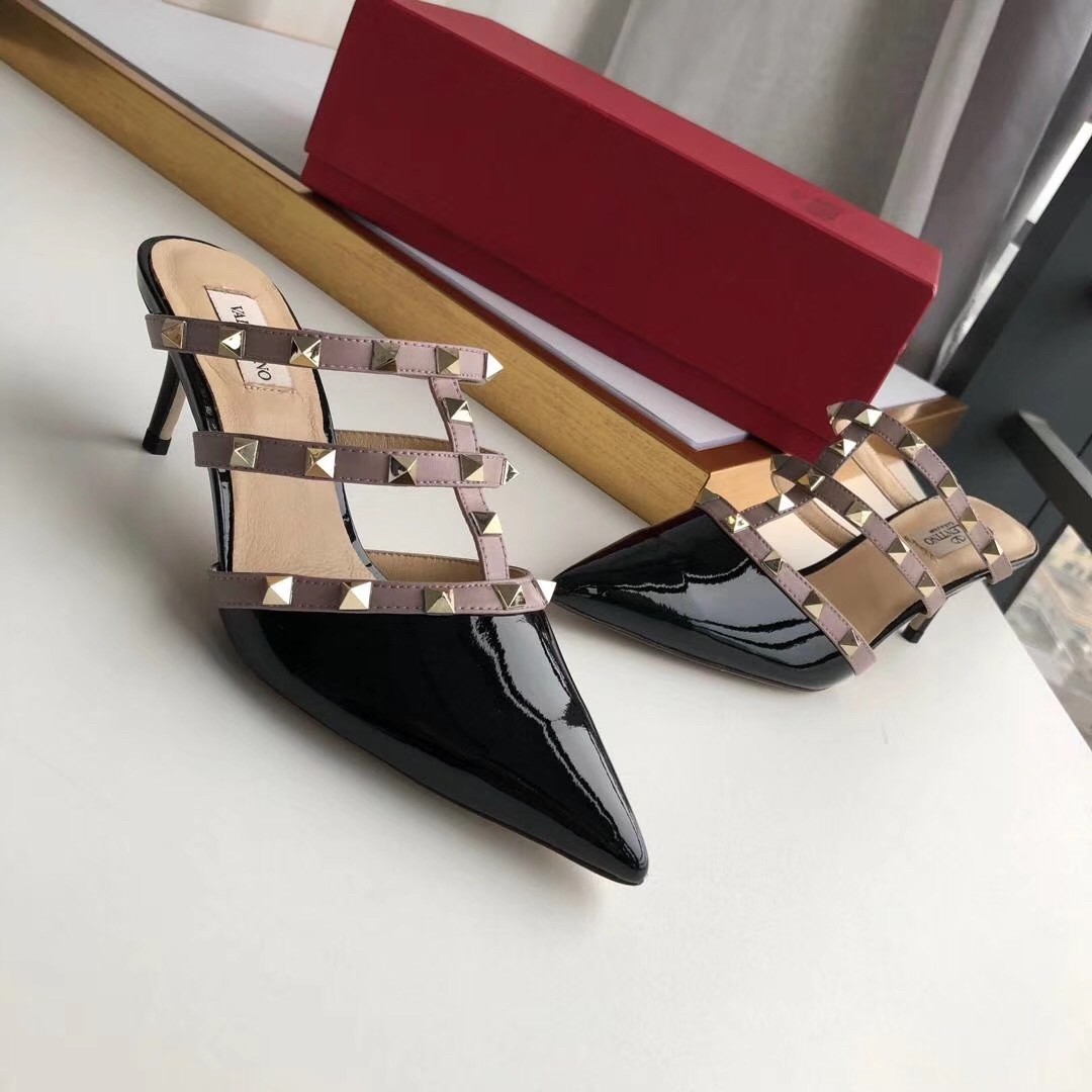 Valentino Rockstud Mules 50mm In Black Patent Leather