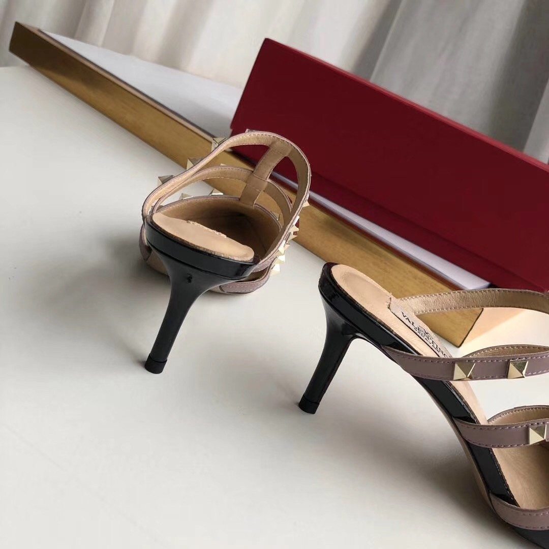 Valentino Rockstud Mules 50mm In Black Patent Leather