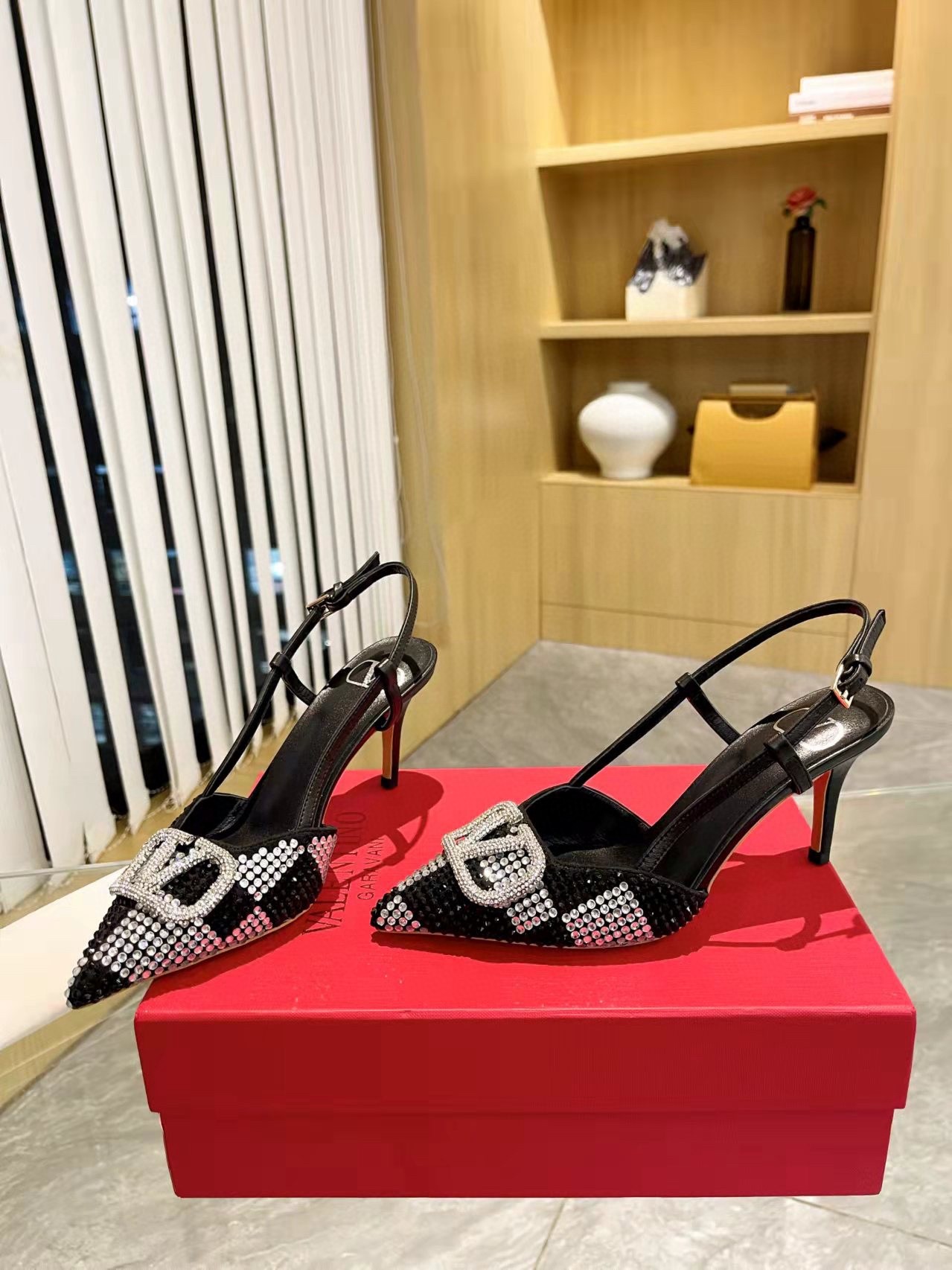 Valentino VLogo Signature Slingback Pumps 80mm with Crystal Chess