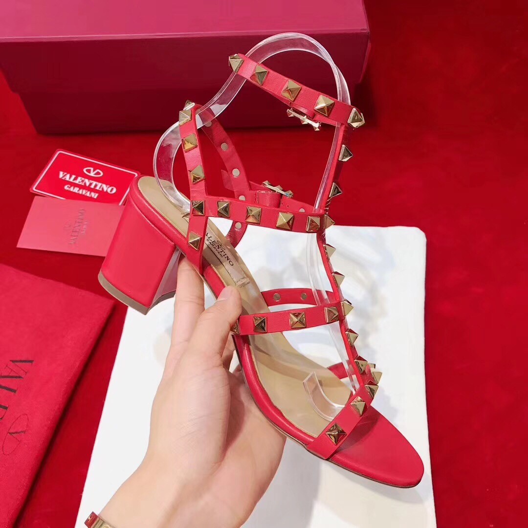 Valentino Rockstud Ankle Strap Sandals 60mm In Red Calfskin
